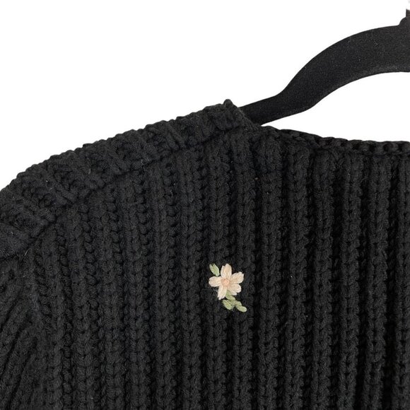 The Great Flower Embroidery Ribbed Cable Knit Crop Cardigan Black Size 1 - Picture 5 of 7